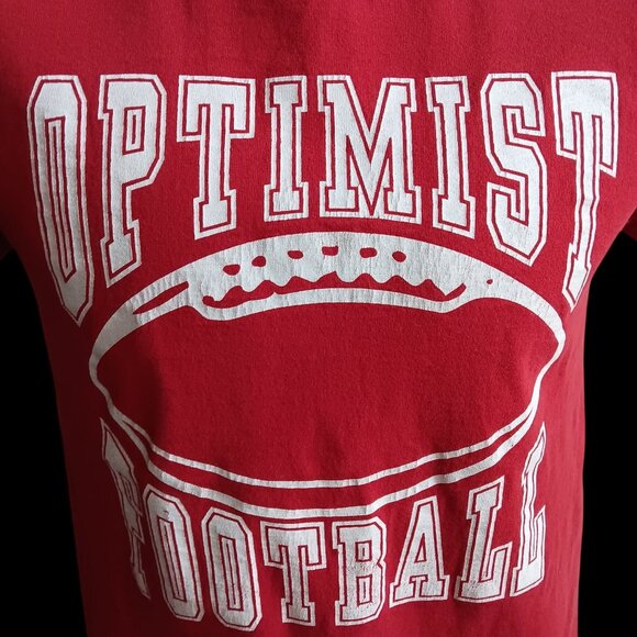 MEDIUM Vintage 1980s Mens Tee OPTMIST FOOTBALL GRAPHIC RED JERZEES USA T-SHIRT - Picture 3 of 5